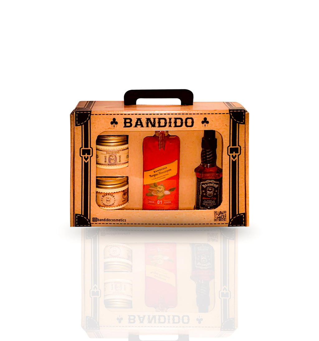 Bandido Cadeau Set. Argan Shampoo. Dleuxe Pomade. Natural Mtte Wax. Colonge